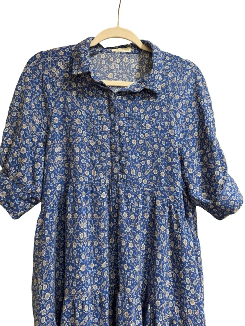 🌼 Natural Life Rebecca Midi Dress Blue Boho Cottagecore Size L - Picture 3 of 10